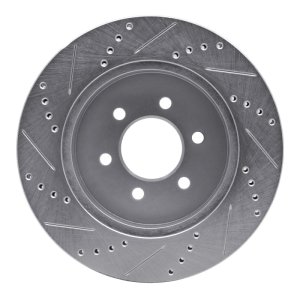 Dodge Dakota Brake Rotor (1) - Front Right - R1 Concepts - Drilled & Slotted - Silver - `03-`04